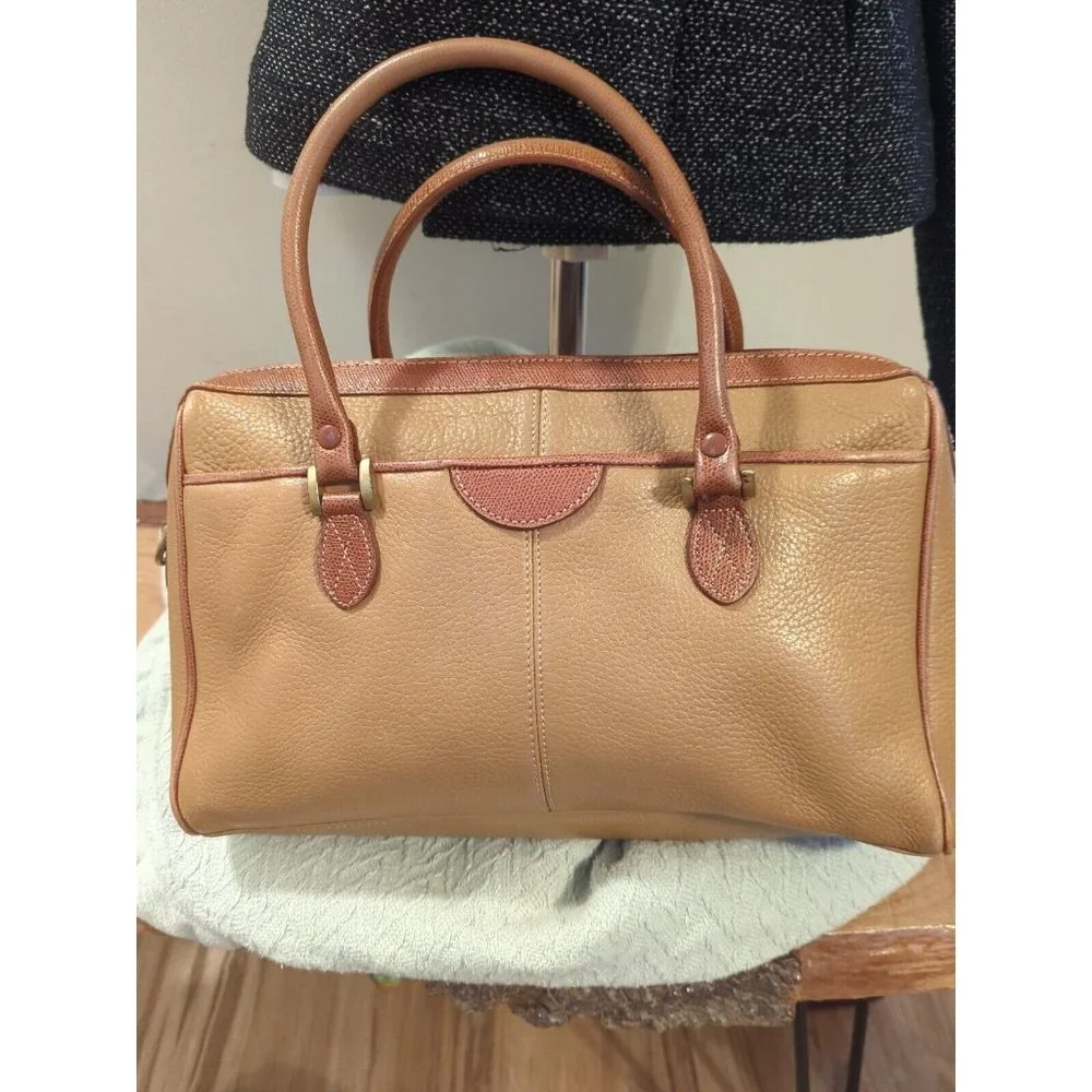 Liz Claiborne Handbag Small Brown Leather Doctor Style Tote  Logo Vintage * - Picture 4 of 6